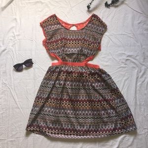 Adorable Printed w/ Lace Open Back/Side Dress